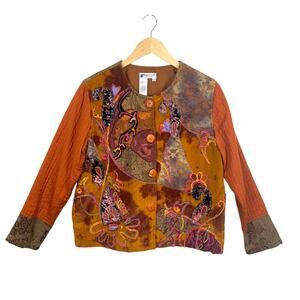 COLDWATER CREEK Women PM Velvet Embroidery Lined Pockets Artsy Jacket